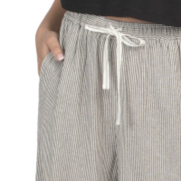 New! Max Studio Linen Wide Leg  Waist Tie Striped Pants with pockets 255 2M7 - Picture 3 of 5